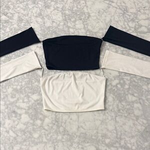 SHEIN Black & White Off-Shoulder Removable Sleeve Crop Tops
